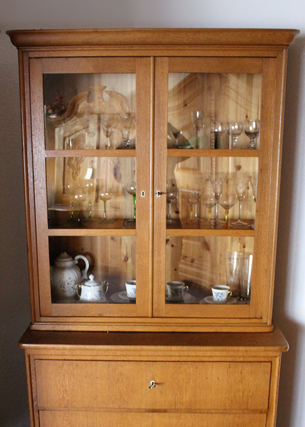 Vitrinenaufsatzkommode Biedermeier Eiche