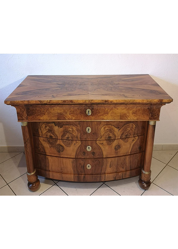 Biedermeier Säulen Kommode / Schreibkommode Nussbaum