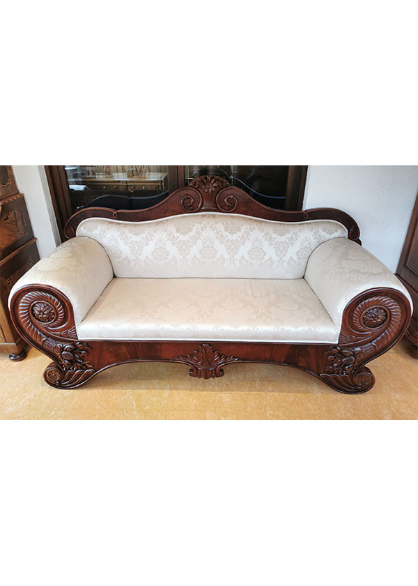 Biedermeier Mahagoni Sofa mit Schnitzereien