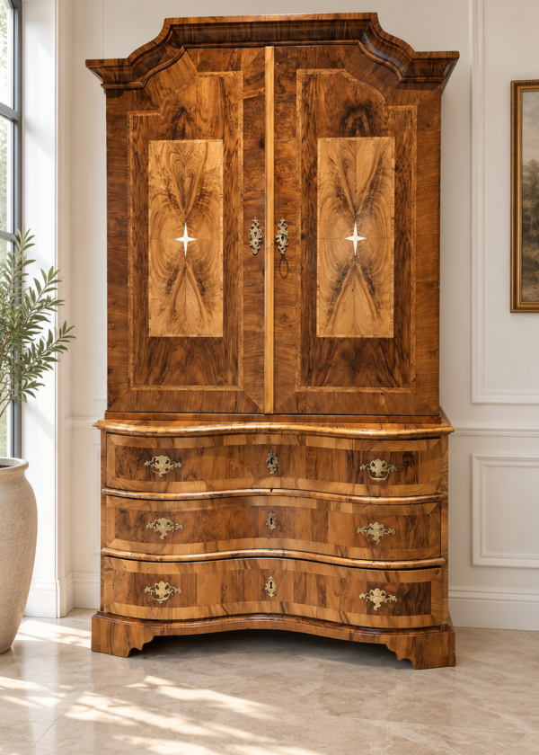 Barock Aufsatzkommode Nussbaum mit Einlegearbeiten aus Elfenbein