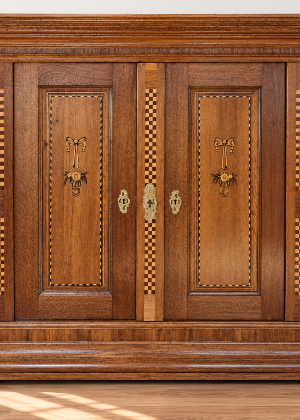 Marburger Hochzeits-Schrank Eiche mit Intarsien Klassizismus
