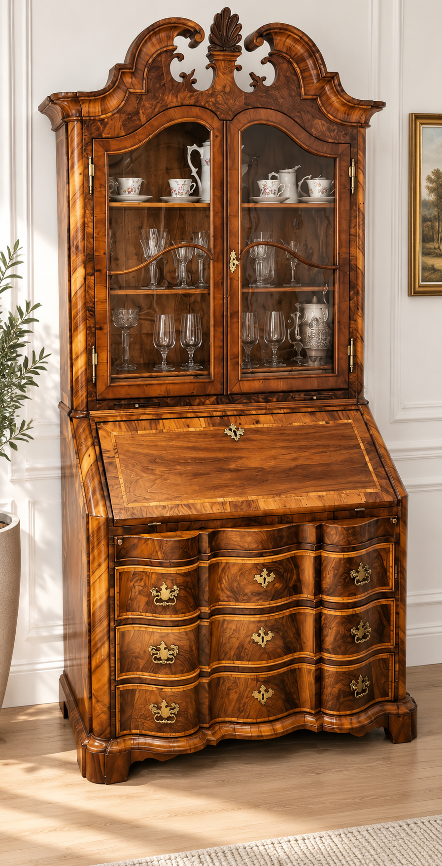 Mainzer Barock Sekretär / Aufsatzsekretär Nussbaum um 1750