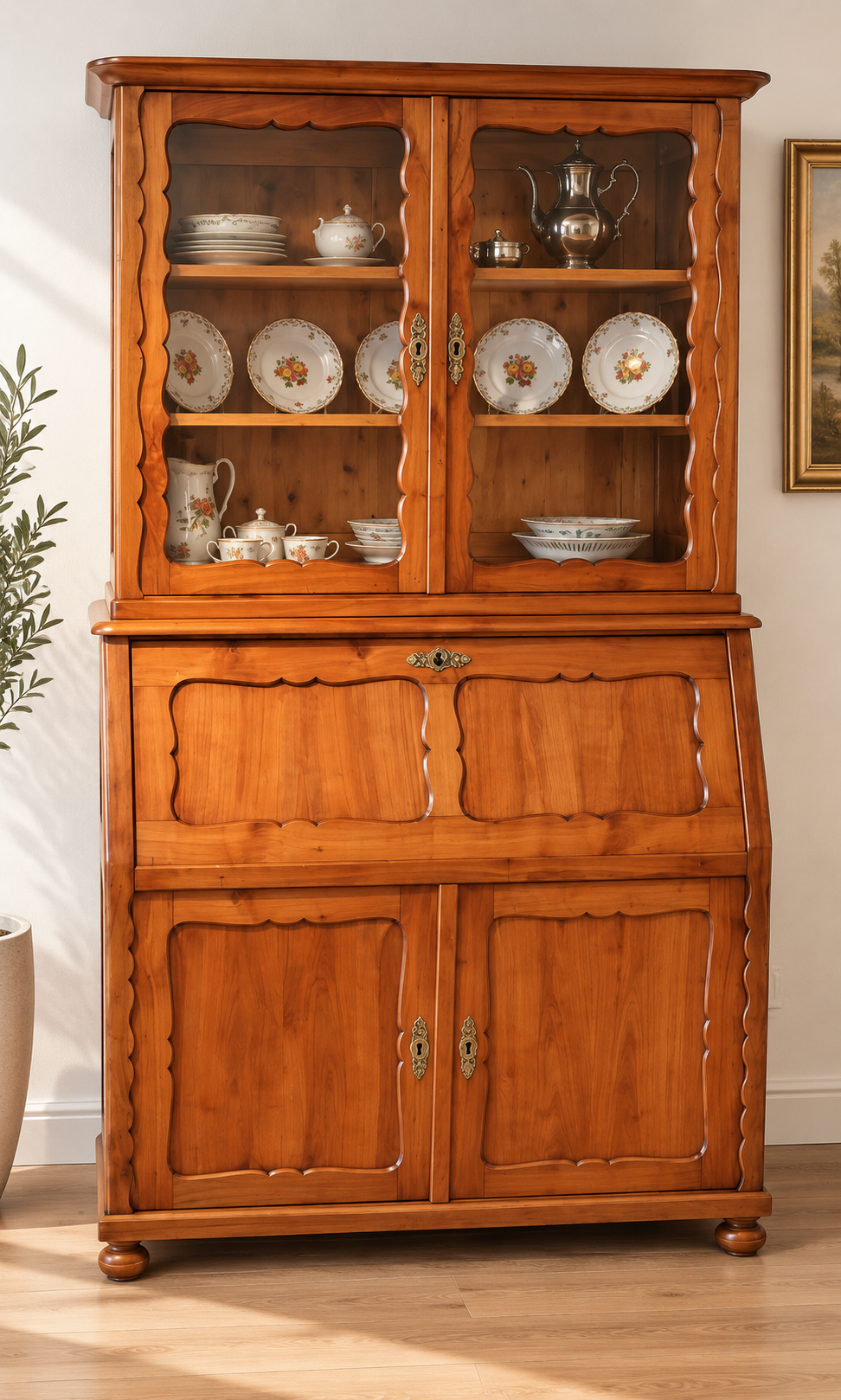Biedermeier Sekretär Kirsch mit Bretzelmuster