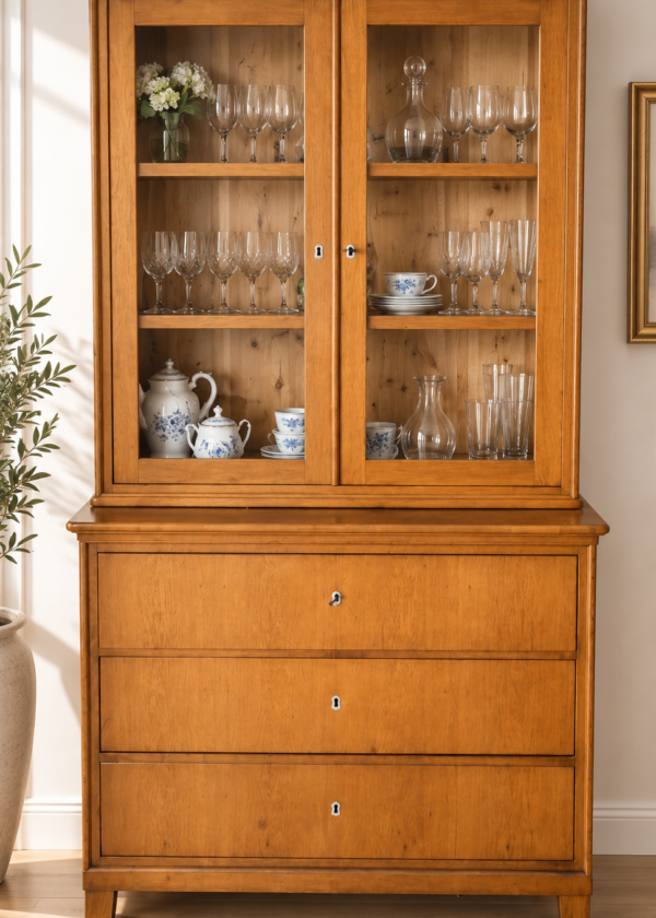 Vitrinenaufsatzkommode Biedermeier Eiche