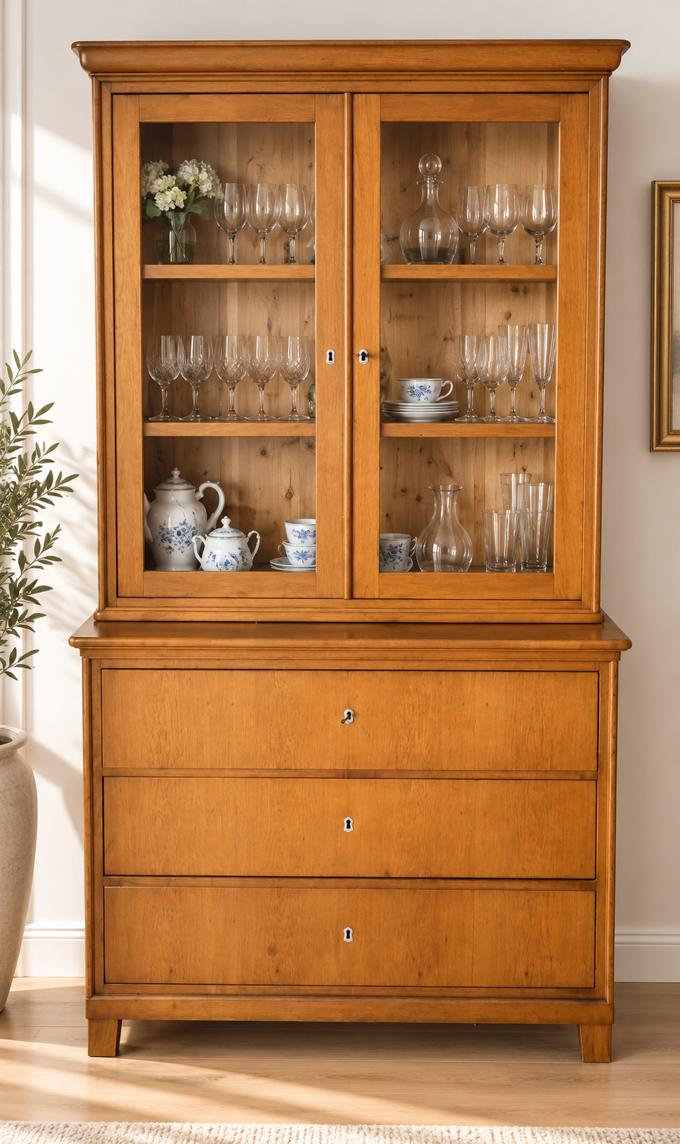 Vitrinenaufsatzkommode Biedermeier Eiche