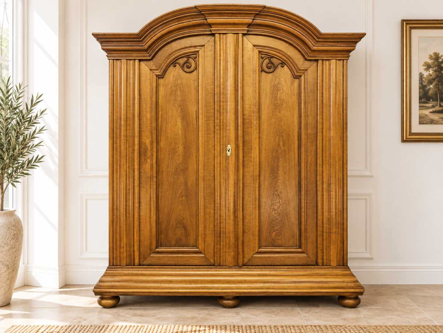 Barock Bogenschrank Eiche massiv Wellenprofile