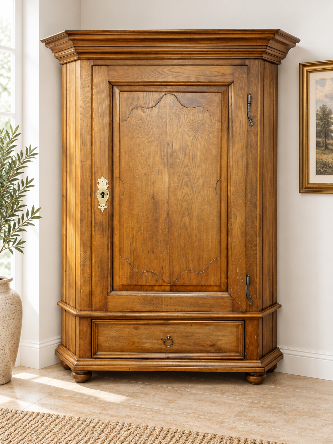 Eintüriger Barockschrank Eiche-Wellenprofil