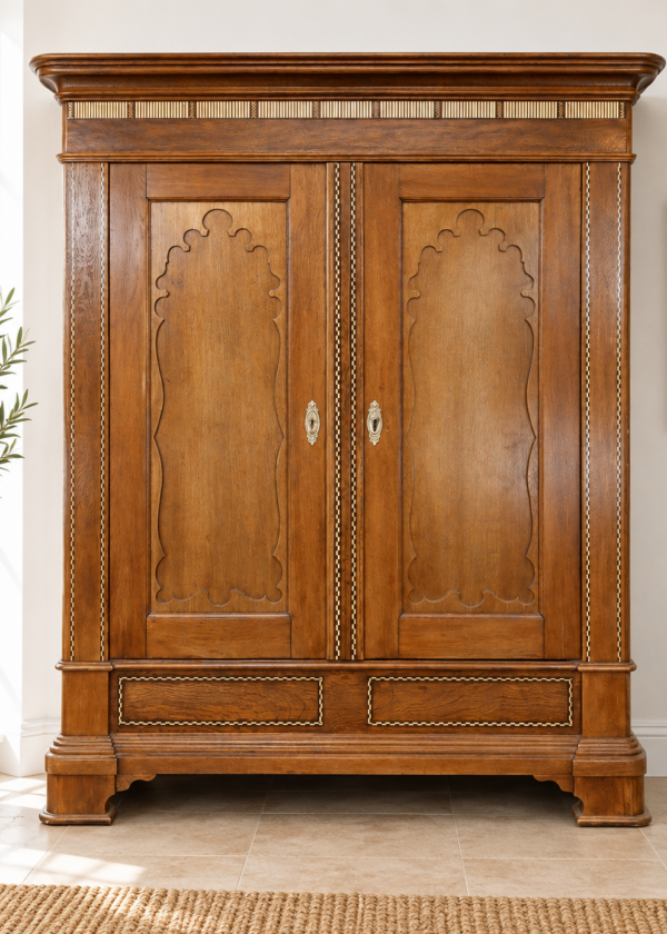 Biedermeier Eicheschrank mit Intarsienbändern