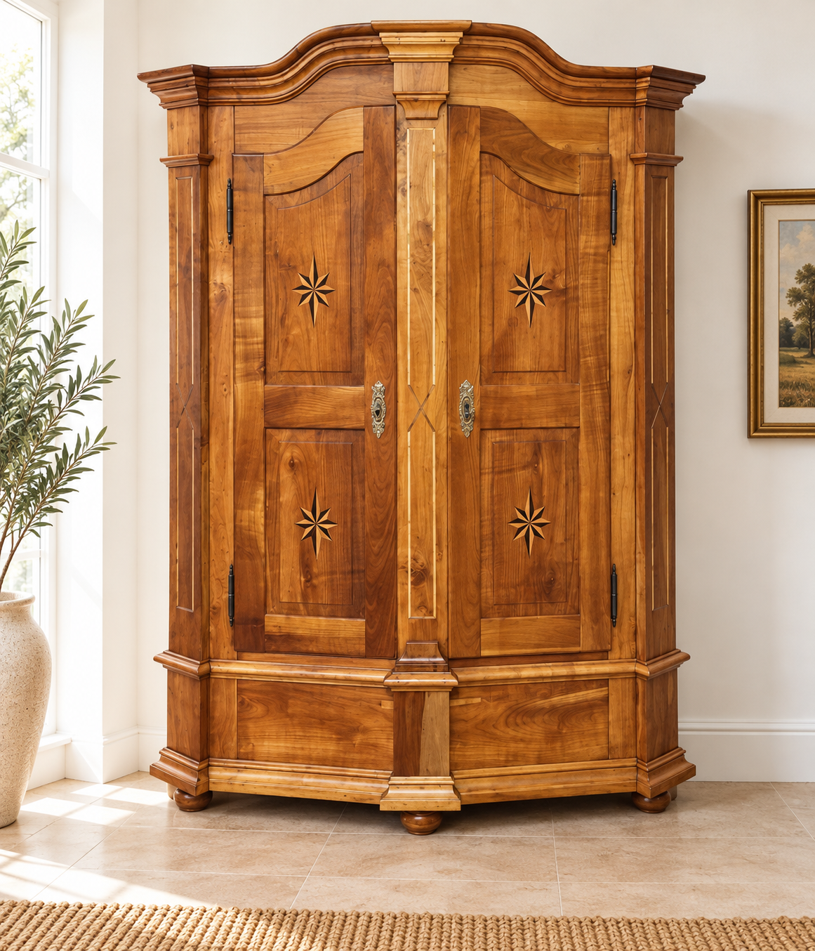 Barock Kirschbaum Schrank mit Sternintarsien