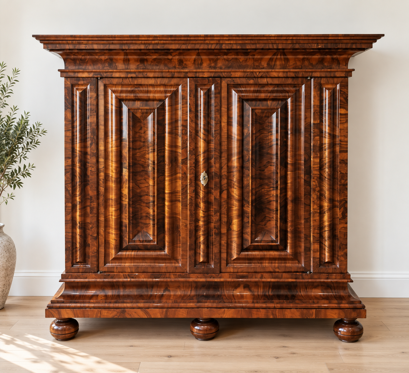 Züricher Wellenschrank Barock Nussbaum Querfurniert