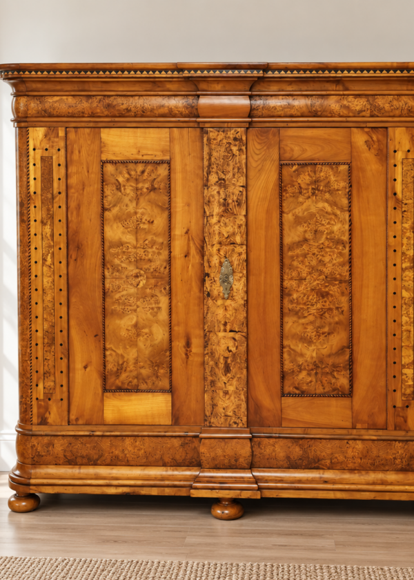 Biedermeier Kirschbaum Schrank / Hochzeitsschrank mit Intarsien