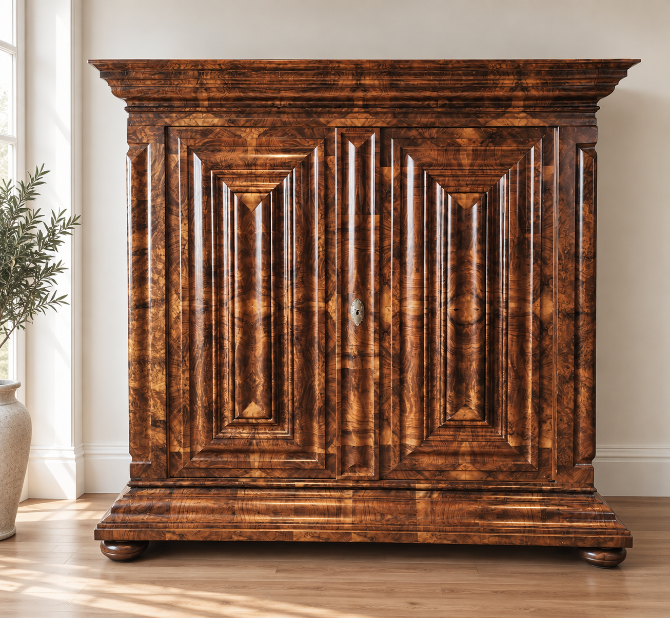 Frankfurter Wellen / Nasen Schrank Nussbaum Querfurniert Barock