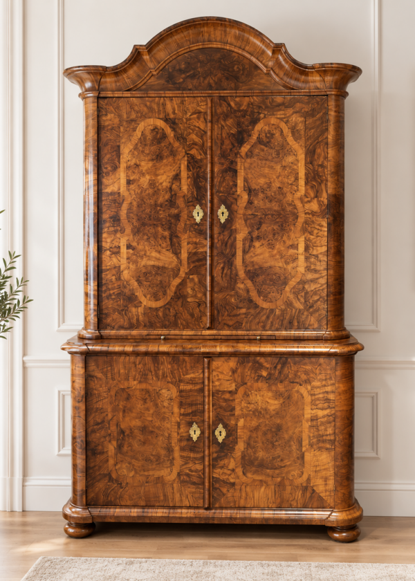 Barock Aufsatzschrank Nussbaum mit Bandelwerk um 1780