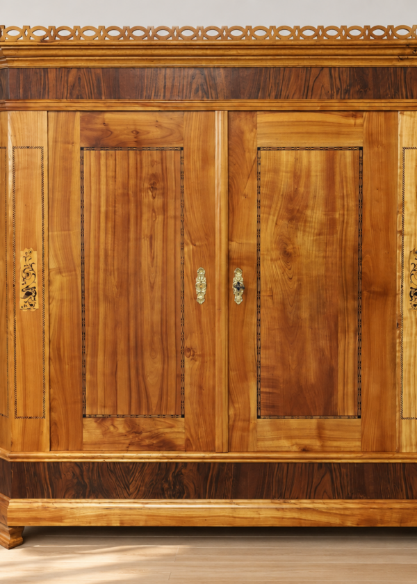 Kirschbaum Intarsienschrank / Hochzeitsschrank Marburg um 1850