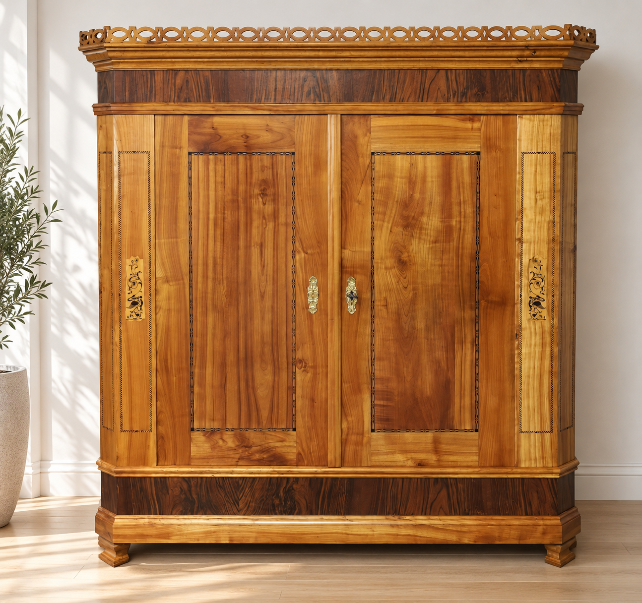 Kirschbaum Intarsienschrank / Hochzeitsschrank Marburg um 1850