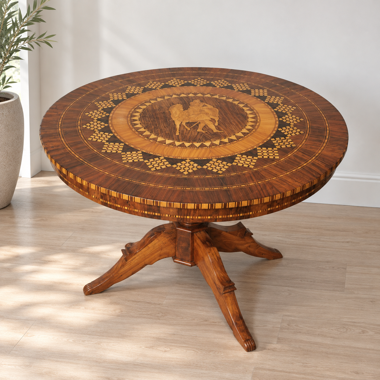 Biedermeier Nussbaum Tisch mit Intarsien