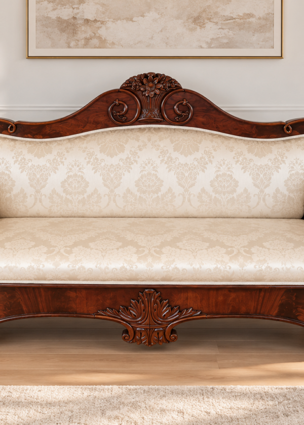 Biedermeier Mahagoni Sofa mit Schnitzereien