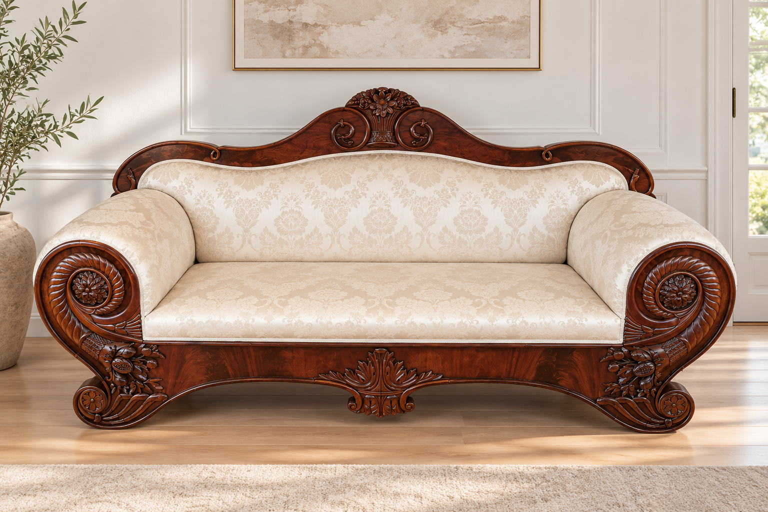 Biedermeier Mahagoni Sofa mit Schnitzereien