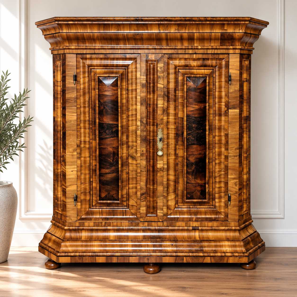 Frankfurter Barock Wellenschrank Nussbaum Querfurniert