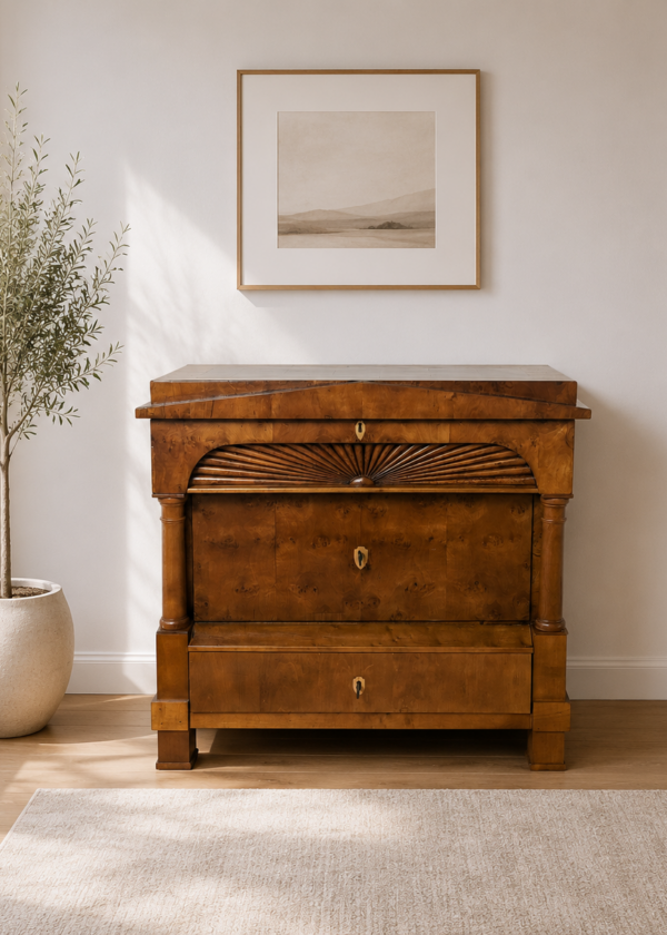 Biedermeier Kommode Birke mit Schinkel Giebel