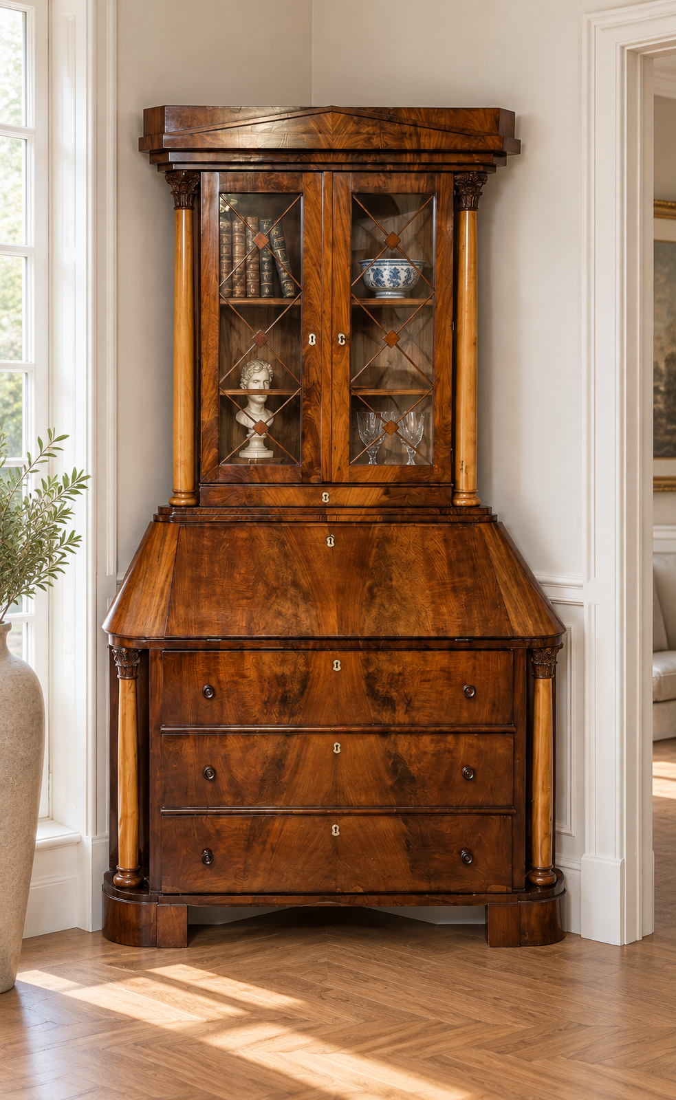 Biedermeier Eckschrank / Sekretär Mahagoni