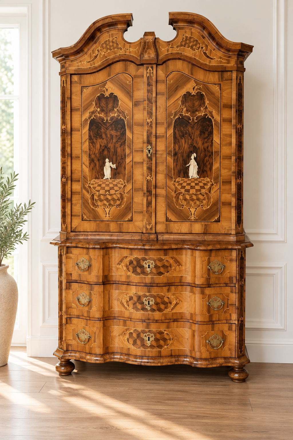 Barock Aufsatz Kommode Braunschweig Nussbaum