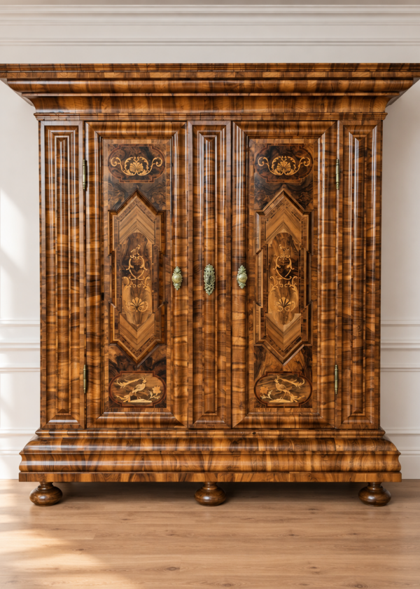 Braunschweiger Barockschrank Nussbaum Querfurniert