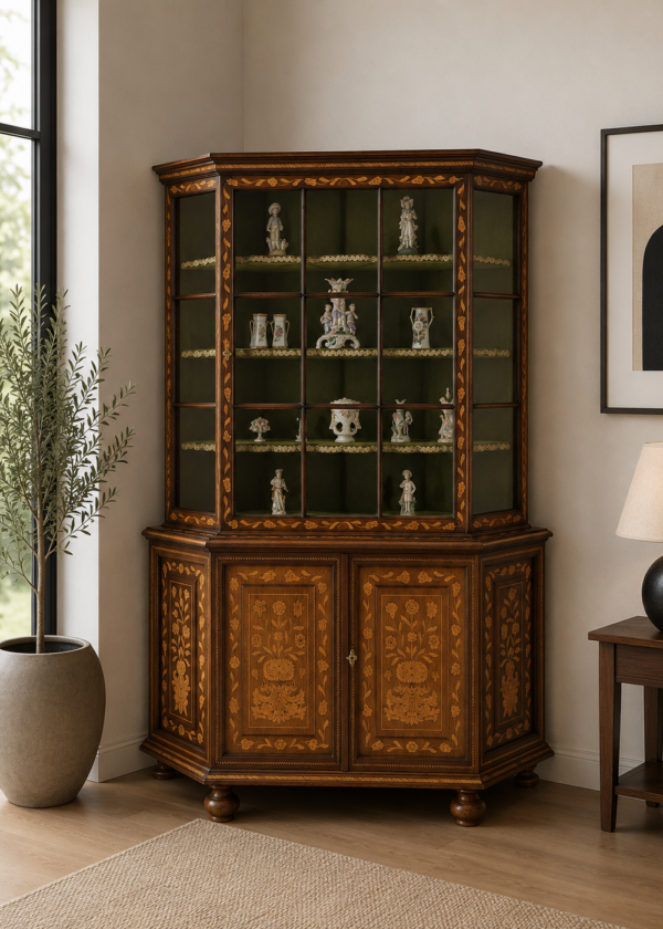 Barock Vitrine Holland- Eiche mit Intarsien