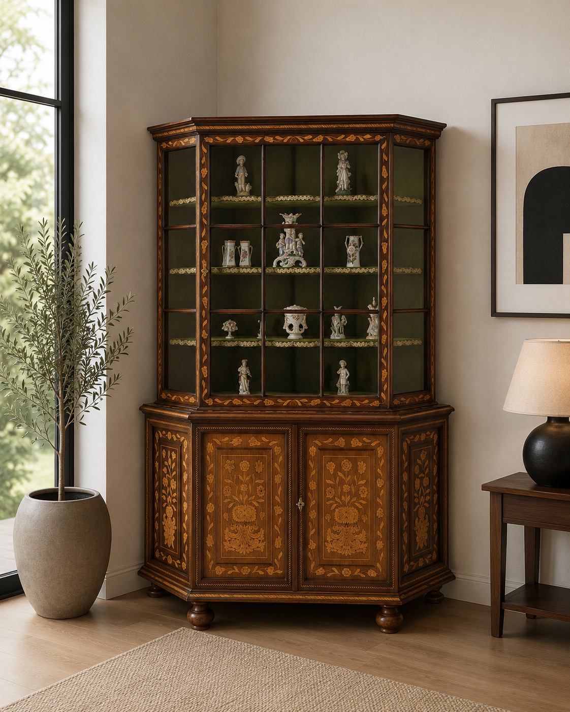 Barock Vitrine Holland- Eiche mit Intarsien