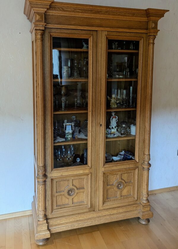 Eiche Gründerzeit Säulen Vitrine um 1880