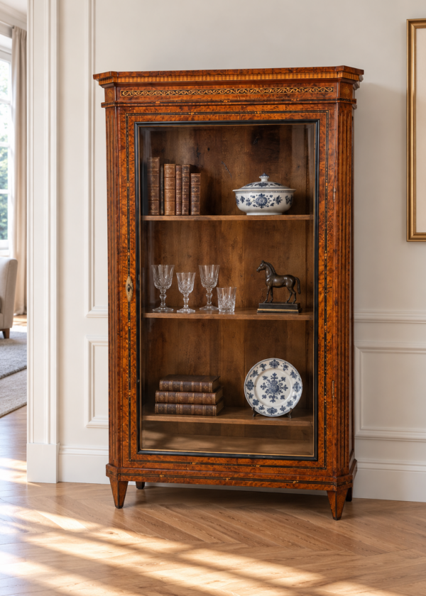 Biedermeier Vitrine Birke mit Intarsien