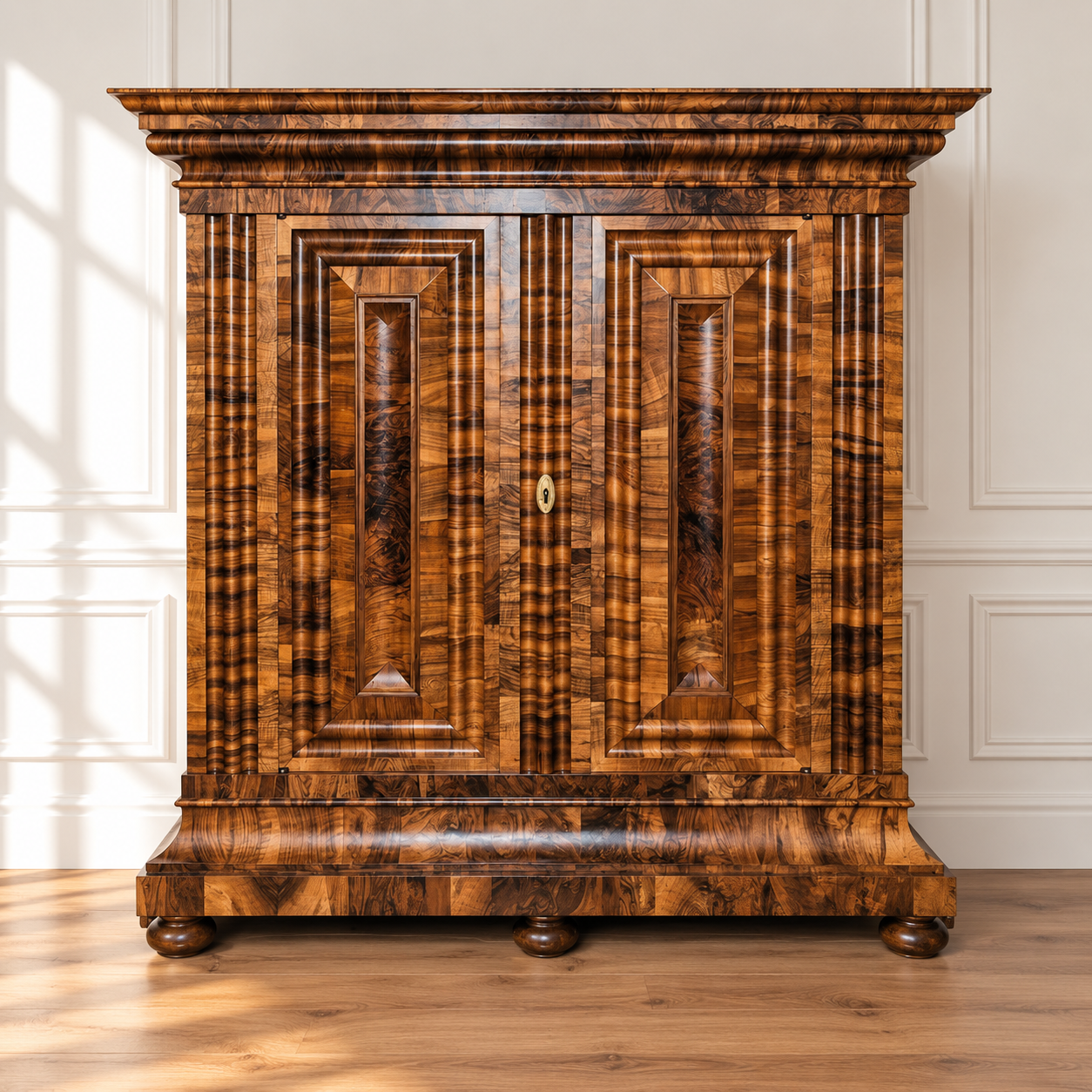 Barock Nussbaum Schrank / Züricher Wellenschrank