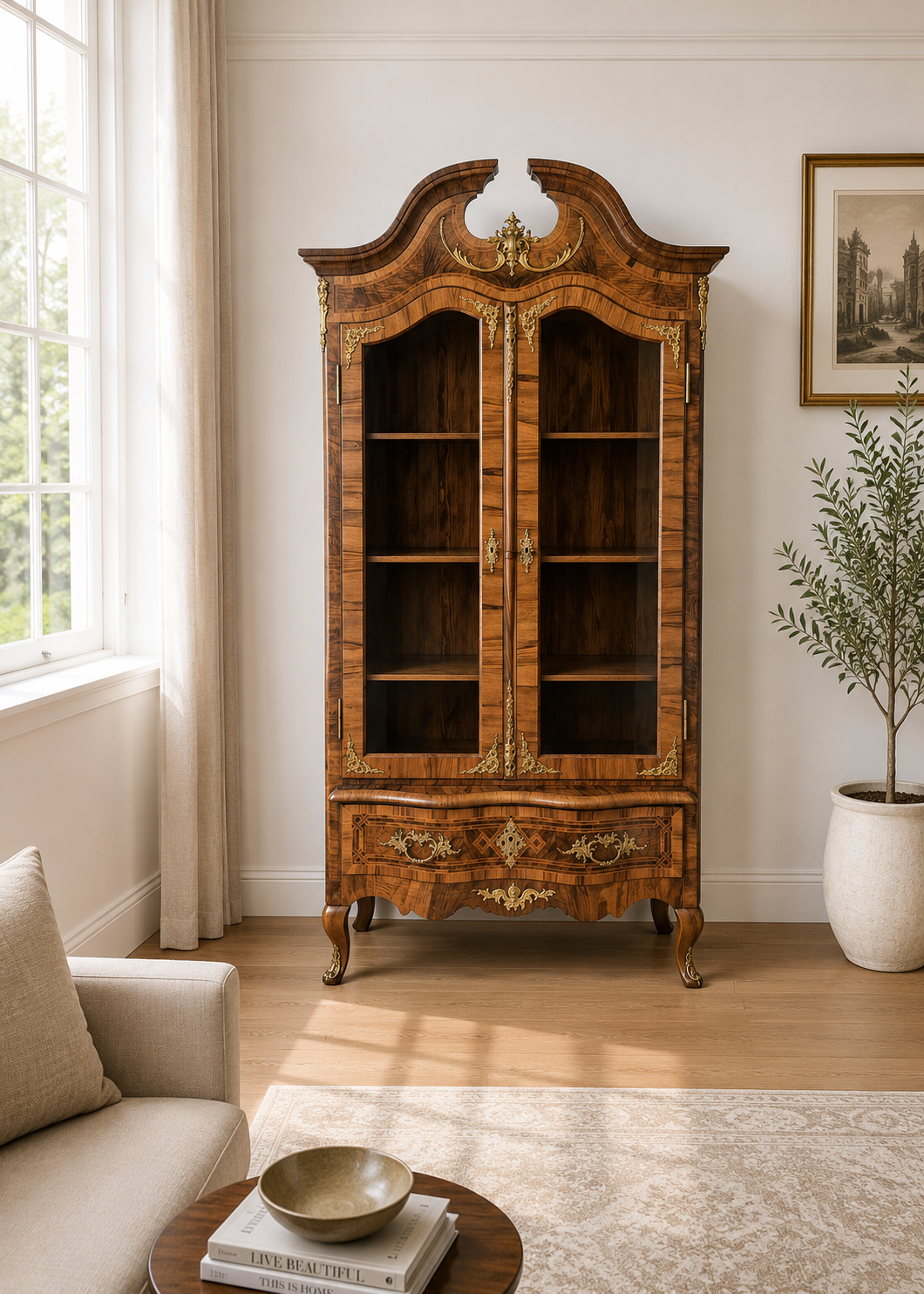 Dresdener Barock Vitrine Nussbaum