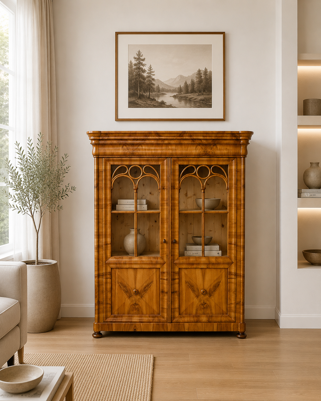 Biedermeier Kirschbaum Vitrine