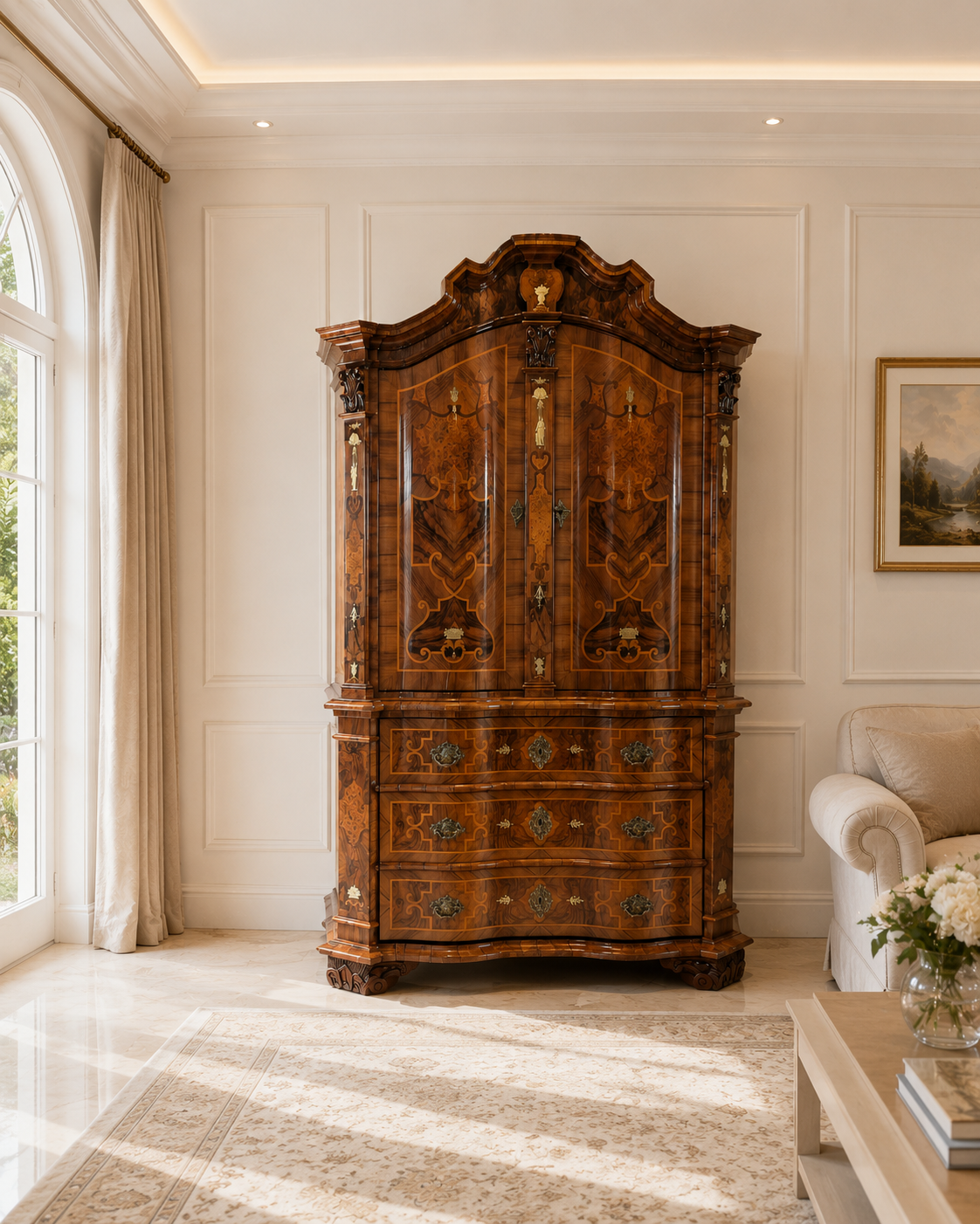 Barock Braunschweiger Aufsatz Schrank Nussbaum