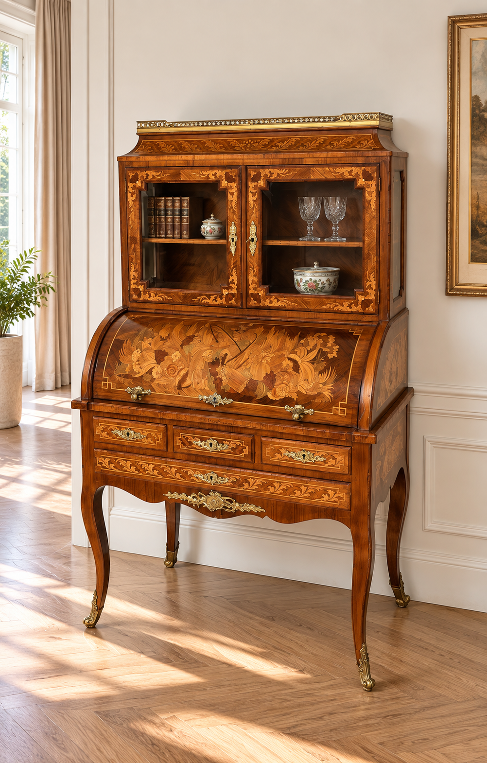 Louis-XV Sekretär mit Aufsatzvitrine um 1880