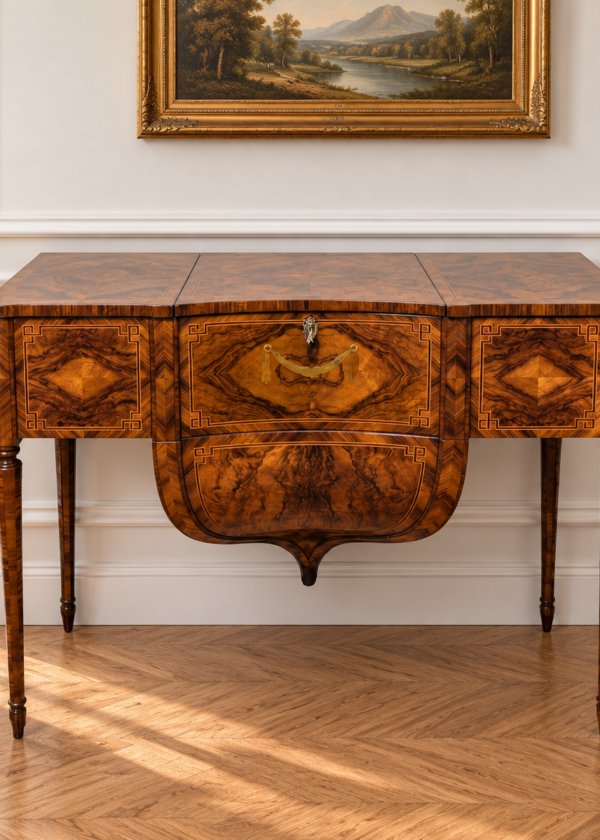 Barock Tisch / Schminktisch Nussbaum mit Intarsien