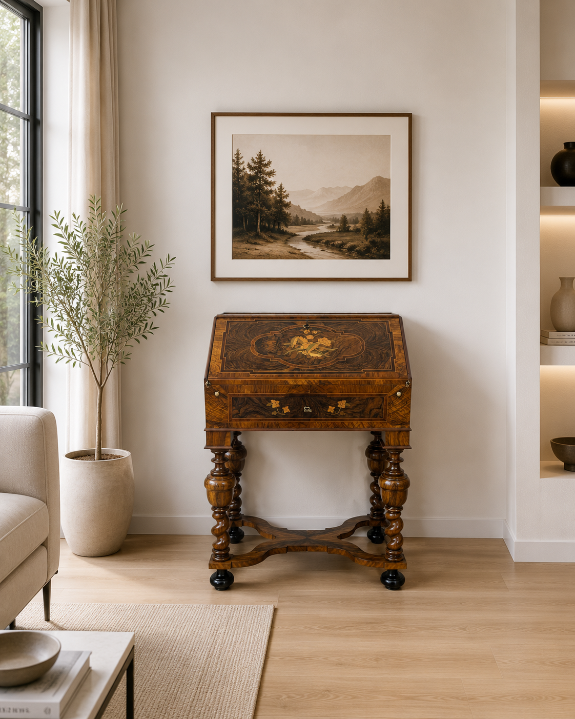 Barock Sekretär Nussbaum mit Intarsien