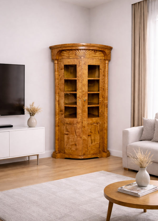 Biedermeier Eckschrank / Eckvitrine um 1820 Birke