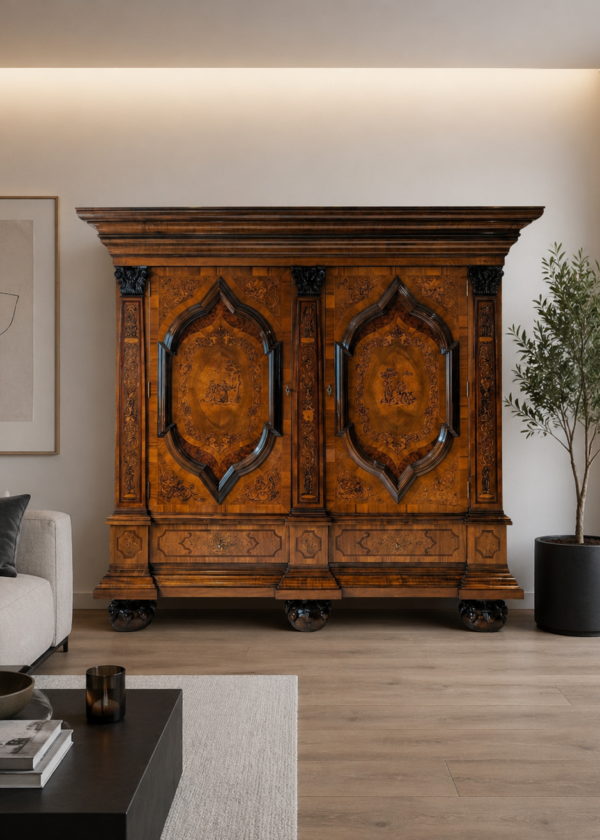 Nussbaum Pilaster Schrank mit Intarsien