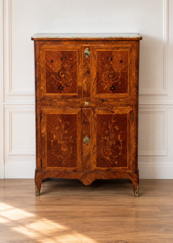 Antiker Louis XV Stil Schrank / Sekretär mit Intarsien