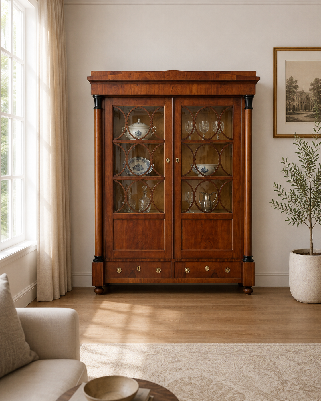 Biedermeier Vitrinenschrank / Mahagoni Vitrine