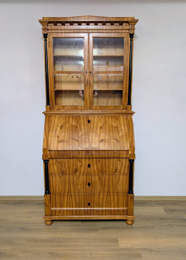 Biedermeier Sekretär / Aufsatz Schrank Vitrine Kirschbaum