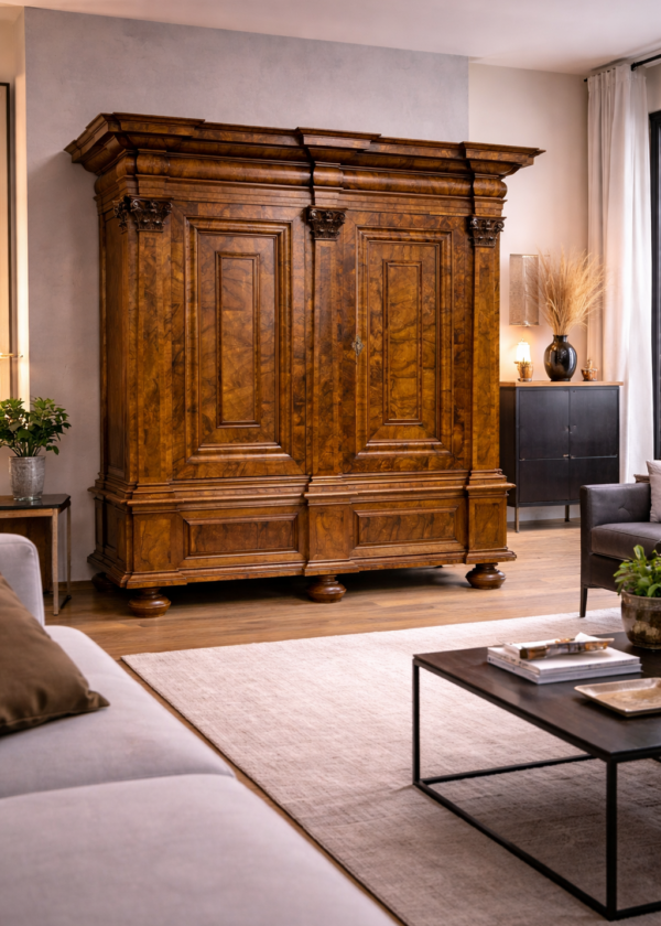 Barock Pilasterschrank Nussbaum Schrank 18 Jahrhundert