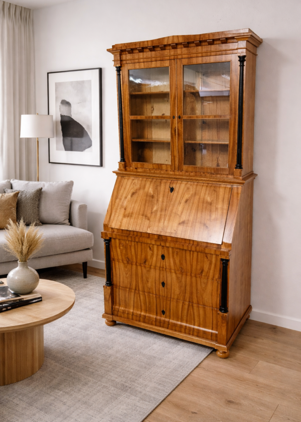 Biedermeier Sekretär / Aufsatz Schrank Vitrine Kirschbaum