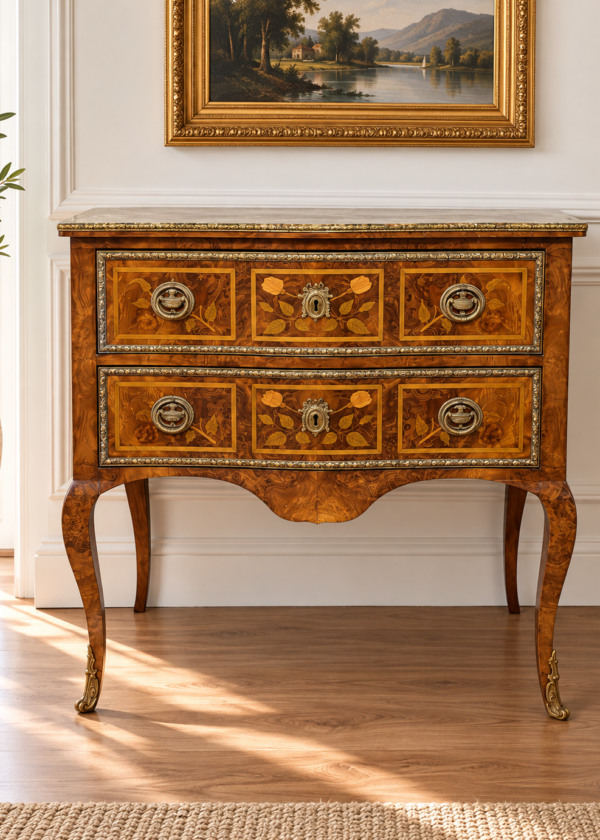 Nussbaum Kommode mit Intarsien Frankreich Louis XV