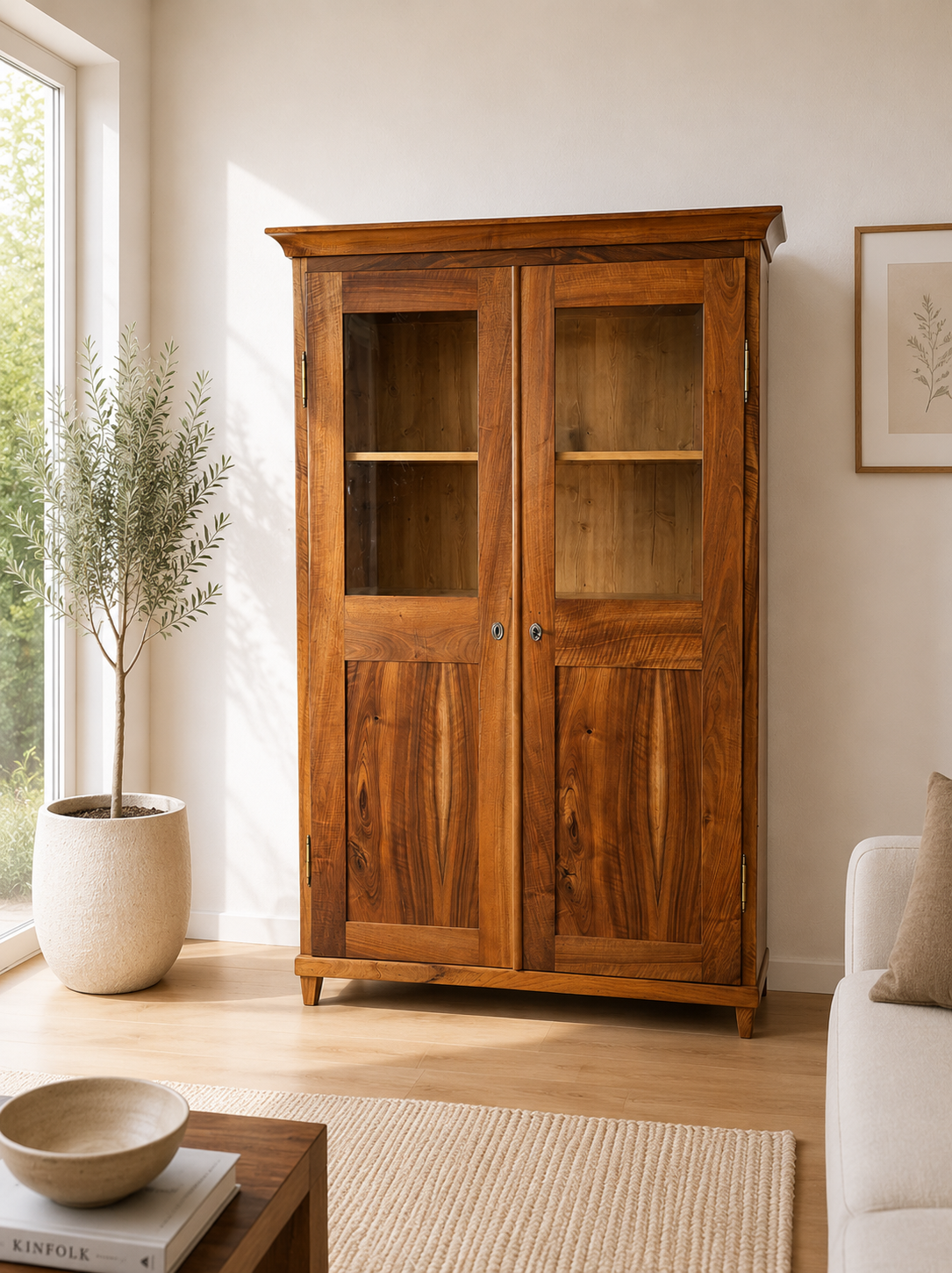 Biedermeier Nussbaum Vitrine
