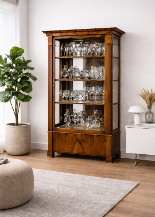Biedermeier Vollglas Vitrine Nussbaum