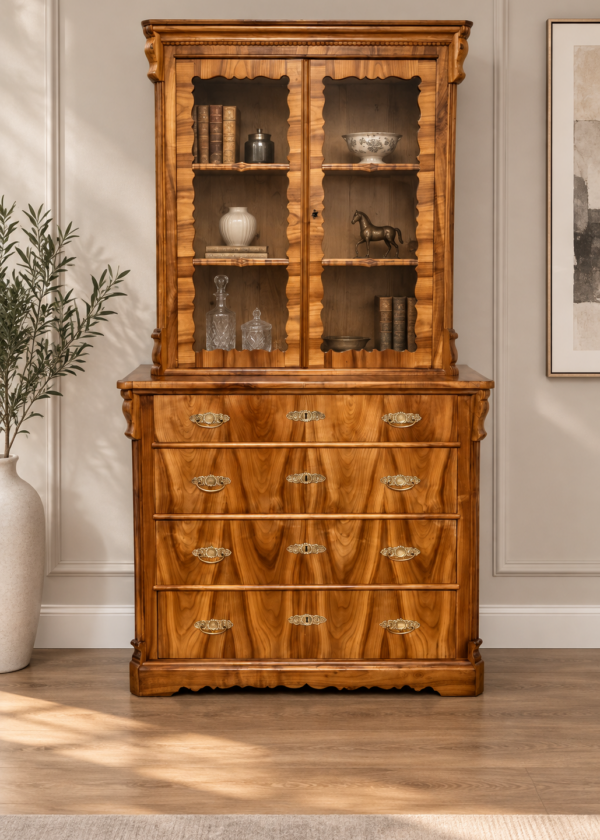 Louis Phillipe Aufsatzvitrine / Aufsatzschrank Kirschbaum